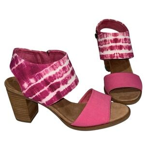 NWT TOMS Women's Majorca Cutout Sandal Pink 100%‎ Cotton 3+" Zip & OrthoLite Sz9